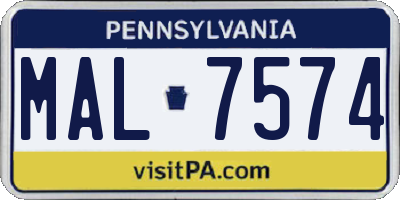PA license plate MAL7574
