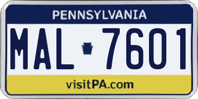 PA license plate MAL7601