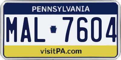 PA license plate MAL7604