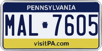 PA license plate MAL7605