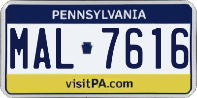 PA license plate MAL7616
