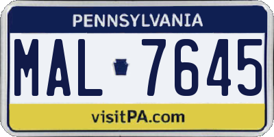 PA license plate MAL7645
