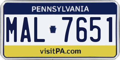 PA license plate MAL7651