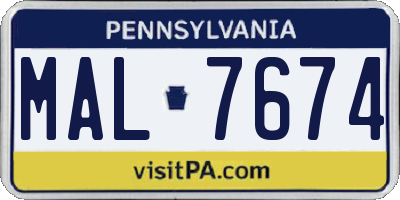 PA license plate MAL7674