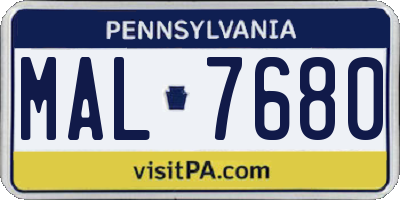 PA license plate MAL7680