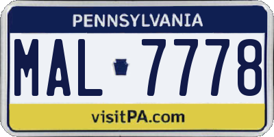 PA license plate MAL7778