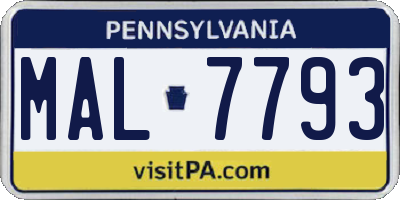 PA license plate MAL7793