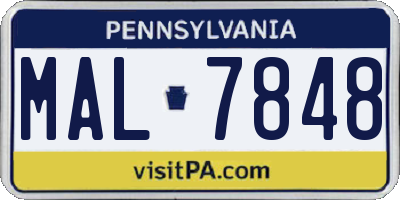 PA license plate MAL7848