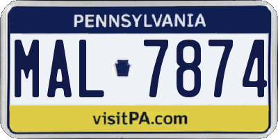 PA license plate MAL7874
