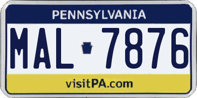 PA license plate MAL7876