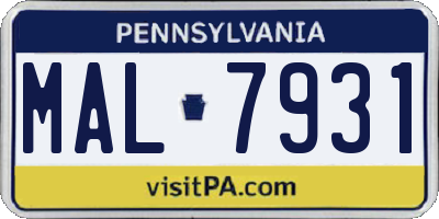 PA license plate MAL7931