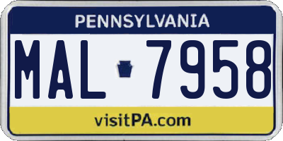 PA license plate MAL7958