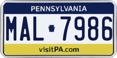 PA license plate MAL7986