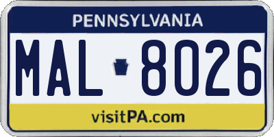 PA license plate MAL8026
