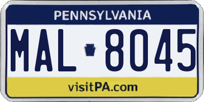 PA license plate MAL8045