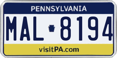 PA license plate MAL8194