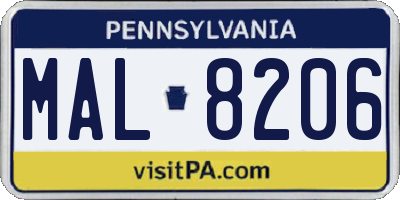 PA license plate MAL8206
