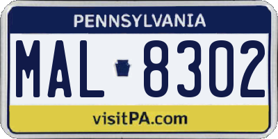 PA license plate MAL8302
