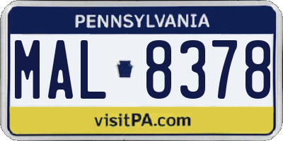 PA license plate MAL8378
