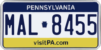 PA license plate MAL8455