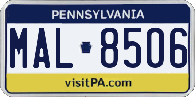 PA license plate MAL8506