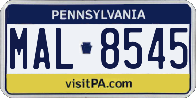 PA license plate MAL8545