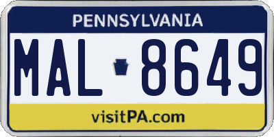 PA license plate MAL8649