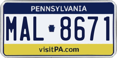 PA license plate MAL8671