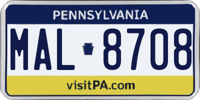 PA license plate MAL8708