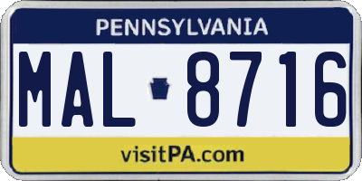 PA license plate MAL8716