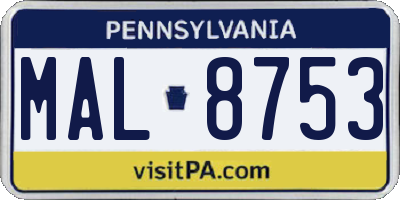 PA license plate MAL8753