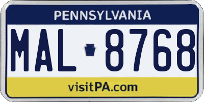 PA license plate MAL8768