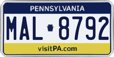 PA license plate MAL8792