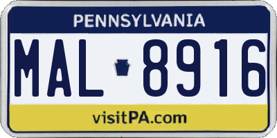PA license plate MAL8916