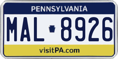 PA license plate MAL8926