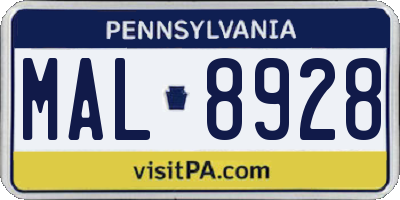 PA license plate MAL8928