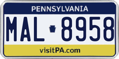 PA license plate MAL8958