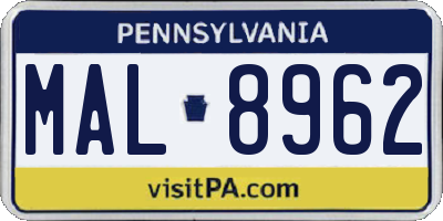 PA license plate MAL8962