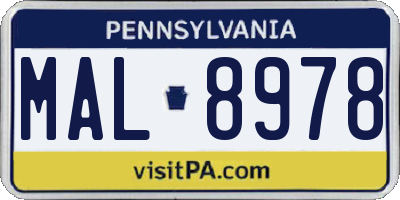 PA license plate MAL8978