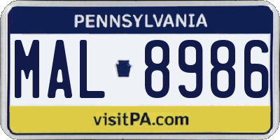 PA license plate MAL8986