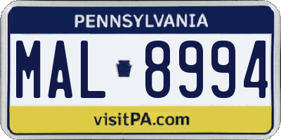 PA license plate MAL8994