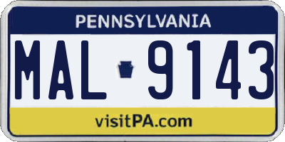 PA license plate MAL9143