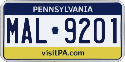 PA license plate MAL9201