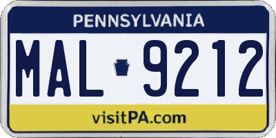 PA license plate MAL9212