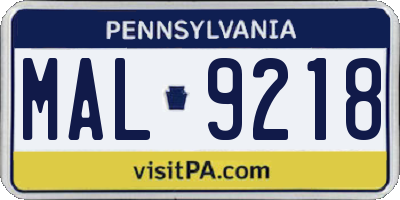 PA license plate MAL9218