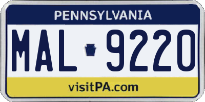 PA license plate MAL9220