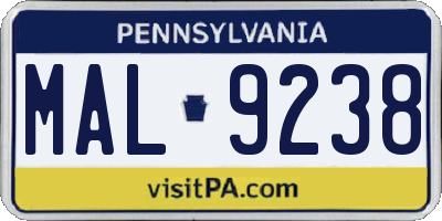 PA license plate MAL9238
