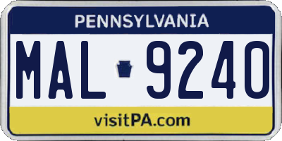 PA license plate MAL9240