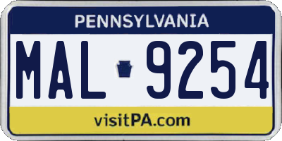 PA license plate MAL9254