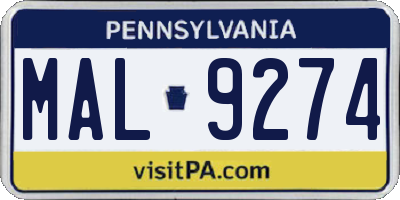 PA license plate MAL9274
